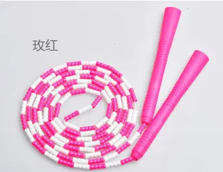 Jump Rope, Bamboo Pattern Beaded Skipping, Flat Handle White