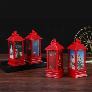 Рождественский светильник-фонарь с Дедом Морозом и снеговиком