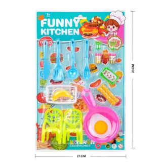 Play Kitchen role set with realistic dishes and furniture