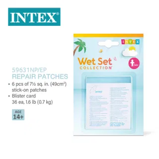 INTEX 59631 Ремонтный набор для надувных матрасов и лодок, PVC самоклеящиеся заплатки
