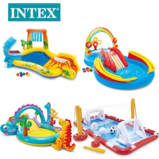 Надувной детский бассейн с горкой Intex