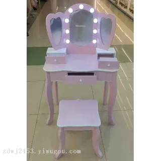 Деревянный розовый туалетный столик с подсветкой для сюжетно-ролевой игры