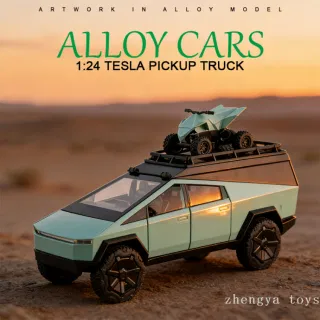 Металлическая модель Tesla Cybertruck 1:24 с мотоциклом