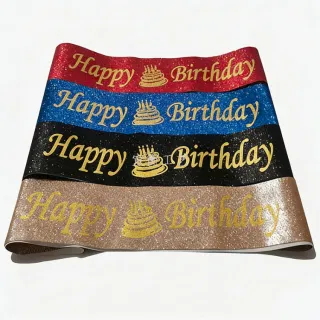 Wholesale 925 Gold, Happy Birthday Sash with Foil