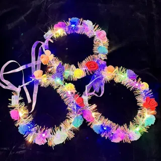 Wreath, Luminous Gold Silk Flower Garland Fairy Feather