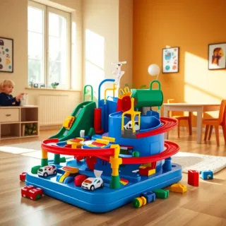 Toy Car Park with Slides and Racing Track