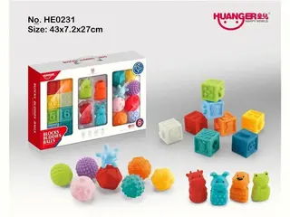 Набор развивающих игрушек: мягкие блоки, печати, мячики