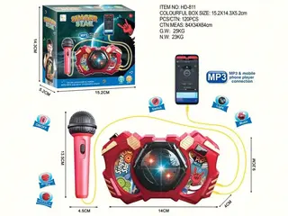 Детский поясной микрофон с музыкой и подсветкой, подключение MP3