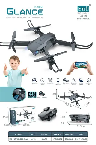 Мини-дрон 998 с двумя камерами и WiFi, складной