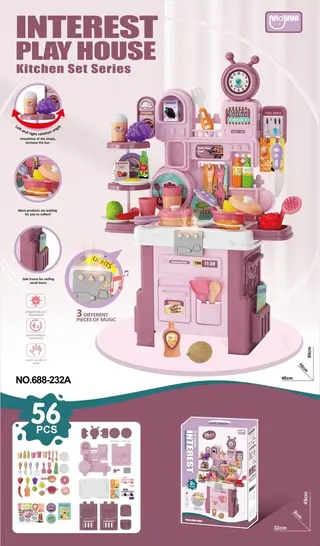 Игровой кухонный стол с посудой, светом и музыкой, 56 предметов