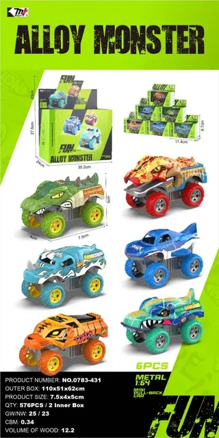 Diecast Car Toys, Alloy Yellow 7.5cm, Pull-Back, 576 pcs