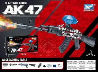 Автомат AK47 с гидрогелевыми пулями, дымом и аккумулятором