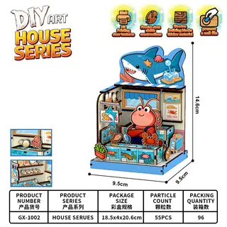 DIY миниатюра "Геометрический магазин морепродуктов", 55 деталей