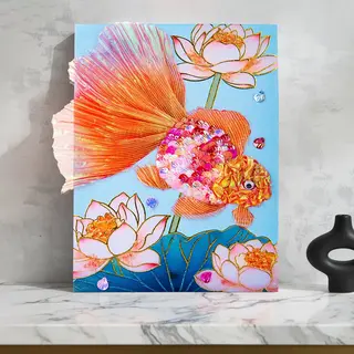 3D картина "Цветущий ручей с рыбками", 23x30 см