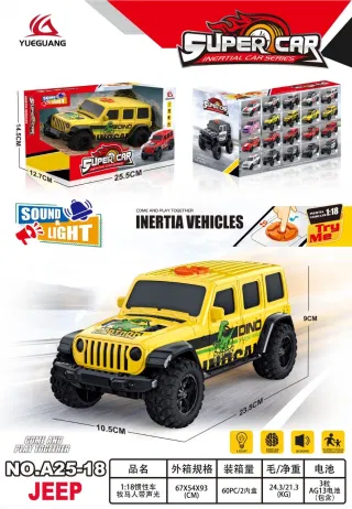 Инерционный джип Wrangler, желтый, свет и звук, масштаб 1:18