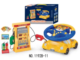 Игровой набор: Руль, машинка-тигр и заправка