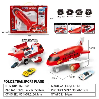 Diecast Fire Trucks, Toy Airplanes, Red, Metal, Pull-Back, 32 cm